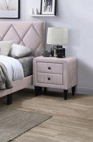 Light Pink Color Velvet Gorgeous 1pc Nightstand Bedside Table 2x Drawers Bedroom Furniture Sleek Design Tempered Legs