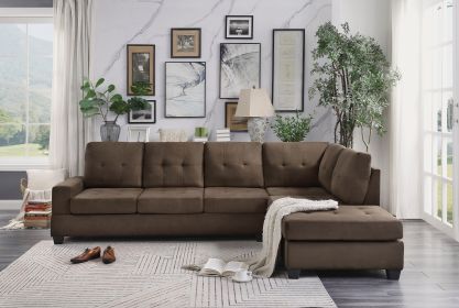 Modern Living Room 2-Piece Sectional Reversible Sofa Chaise Tufted Detail Brown Microfiber Upholstered Drop-Down Cup-holder Solid Wood Frame Furniture