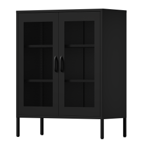 Metal Storage Cabinet with Mesh Doors, Liquor Cabinet with Adjustable Shelves for Kitchen, Living Room, Home Office, Black