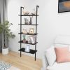 5-Shelf Wood Ladder Bookcase with Metal Frame, Industrial 5-Tier Modern Ladder Shelf Wood Shelves,Dark Walnut