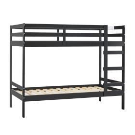 Modern Simple Solid Wood Twin Over Twin Bunk Bed, Black