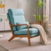 High Back Solid Wood Armrest Backrest Iron Frame Linen Indoor Leisure Chair Teal