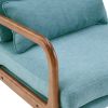 High Back Solid Wood Armrest Backrest Iron Frame Linen Indoor Leisure Chair Teal