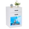 FCH 40*35*60cm Particleboard Pasted Triamine Two Drawers With Socket With LED Light Bedside Table White