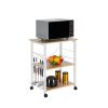 Baker's Rack 3-Tier Kitchen Utility Microwave Oven Stand Storage Cart Workstation Shelf(Light Beige Top White Metal Frame)