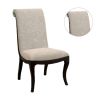 Contemporary Beige Fabric 2pcs Side Chairs Scrollback Design Espresso Wood Frame Upholstered Seat Dining Chairs Furniture Set