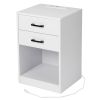 FCH 40*35*60cm Particleboard Pasted Triamine Two Drawers With Socket With LED Light Bedside Table White