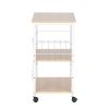 Baker's Rack 3-Tier Kitchen Utility Microwave Oven Stand Storage Cart Workstation Shelf(Light Beige Top White Metal Frame)