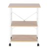 Baker's Rack 3-Tier Kitchen Utility Microwave Oven Stand Storage Cart Workstation Shelf(Light Beige Top White Metal Frame)