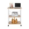 Baker's Rack 3-Tier Kitchen Utility Microwave Oven Stand Storage Cart Workstation Shelf(Light Beige Top White Metal Frame)