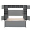 Full Size Wooden Bed With All-in-One Cabinet, Shelf and Sockets, Gray