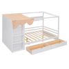 Full size House Bed with Two Drawers and Wardrobe,White