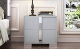 Elegant Nightstand with Metal Handle,Mirrored Bedside Table with 2 Drawers for Bedroom,Living Room,Grey