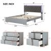 4-Pieces Bedroom Sets Queen Size Upholstered Bed with LED Lights, Mirrored Nightstands and Dresser with Metal Handles and Legs,Grey