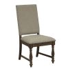 Traditional Classic Brown Dinng Chair Set of 2 Beige Fabric Upholstered Nailhead Trim Wooden Dining Room Furniture