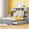 Full Size Wooden Bed With All-in-One Cabinet, Shelf and Sockets, Gray