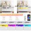 White Wood Tempered Glass Drawer Dresser with LED Light Strips & Charging Station & USB Ports Bed Table