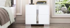 Elegant Nightstand with Metal Handle,Mirrored Bedside Table with 2 Drawers for Bedroom,Living Room,White