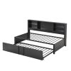 Metal Twin Size Daybed with Twin Size Trundle, Storage Shelves and USB Ports, Black