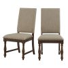 Traditional Classic Brown Dinng Chair Set of 2 Beige Fabric Upholstered Nailhead Trim Wooden Dining Room Furniture