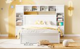 Queen Size Wooden Bed With All-in-One Cabinet, Shelf and Sockets, White