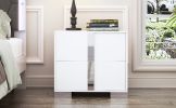 Elegant Nightstand with Metal Handle,Mirrored Bedside Table with 2 Drawers for Bedroom,Living Room,White