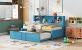 Metal Twin Size Daybed with Twin Size Trundle, Storage Shelves and USB Ports, Blue