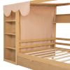 Full size House Bed with Two Drawers and Wardrobe,Natural