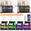 Black Wood Tempered Glass Drawer Dresser with LED Light Strips & Charging Station & USB Ports Bed Table