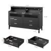 Black Wood Tempered Glass Drawer Dresser with LED Light Strips & Charging Station & USB Ports Bed Table