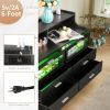 Black Wood Tempered Glass Drawer Dresser with LED Light Strips & Charging Station & USB Ports Bed Table