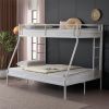 Twin Over Full Bunk Bed with Trundle, Triple Bunk Beds for Kids Teens Adults, Metal Bunk Bed with Two Side Ladder and Guardrails, White