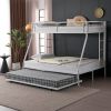 Twin Over Full Bunk Bed with Trundle, Triple Bunk Beds for Kids Teens Adults, Metal Bunk Bed with Two Side Ladder and Guardrails, White