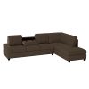 Modern Living Room 2-Piece Sectional Reversible Sofa Chaise Tufted Detail Brown Microfiber Upholstered Drop-Down Cup-holder Solid Wood Frame Furniture