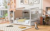 Full size House Bed with Two Drawers and Wardrobe,White