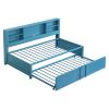 Metal Twin Size Daybed with Twin Size Trundle, Storage Shelves and USB Ports, Blue