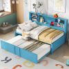 Metal Twin Size Daybed with Twin Size Trundle, Storage Shelves and USB Ports, Blue