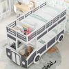 Twin over Twin Bus-shaped Bunk Bed with Wheels and Storage, Gray+White(Expected Arrival Time: 6.8)