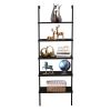 5-Shelf Wood Ladder Bookcase with Metal Frame, Industrial 5-Tier Modern Ladder Shelf Wood Shelves,Dark Walnut