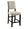 Rustic Charm Beige Linen Like Fabric 2pcs Counter Height Chairs Dining Room Furniture Nailhead Trim Antique Black Bold Distressed Details Wood