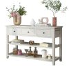 Console Table with Wood Frame and Legs, Sofa Table Entryway Table with 3 Drawers and 2 Open Shelves Antique White