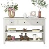 Console Table with Wood Frame and Legs, Sofa Table Entryway Table with 3 Drawers and 2 Open Shelves Antique White