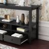 3 Tier Vintage Solid Console Table with 3 Drawers and Shelves, Industrial Console Table Coffee Table for Living Room Entry Bedroom Black Color