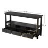 3 Tier Vintage Solid Console Table with 3 Drawers and Shelves, Industrial Console Table Coffee Table for Living Room Entry Bedroom Black Color