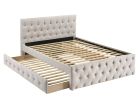 Contemporary Full Size Bed w/ Trundle Slats Light Brown Burlap Upholstered Tufted Headboard Footboard Youth Bedroom Furniture wooden Slats 1pc Bed