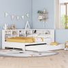 Wooden Full Size DayBed with Twin Size Trundle, DayBed with Storage Shelf and USB Charging Ports,White