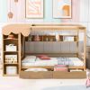 Full size House Bed with Two Drawers and Wardrobe,Natural