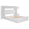 Queen Size Wooden Bed With All-in-One Cabinet, Shelf and Sockets, White