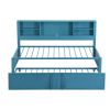 Metal Twin Size Daybed with Twin Size Trundle, Storage Shelves and USB Ports, Blue