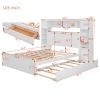 Queen Size Wooden Bed With All-in-One Cabinet, Shelf and Sockets, White